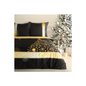   Eve01 pamut-szatén karácsonyi ágyneműhuzat Fekete/arany 160x200 cm - 70x80 cm 2db
