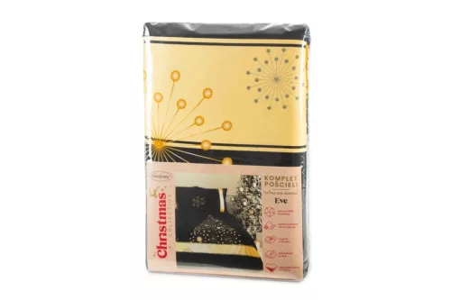 Eve01 pamut-szatén karácsonyi ágyneműhuzat Fekete/arany 160x200 cm - 70x80 cm 2db