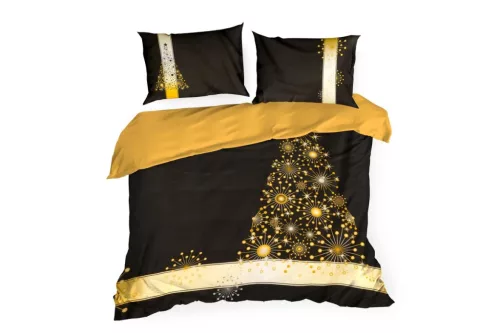 Eve01 pamut-szatén karácsonyi ágyneműhuzat Fekete/arany 160x200 cm - 70x80 cm 2db