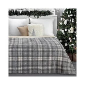   Santa kockás karácsonyi pamut-akril ágytakaró, takaró Szürke 200x220 cm