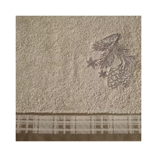 Holly hímzett karácsonyi törölköző jacquard szegéllyel Világosbézs 50x90 cm