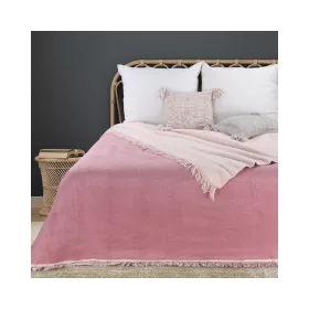   Puha pamut-akril kétoldalas takaró Világos rózsaszín 220x240 cm