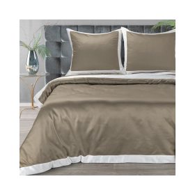   Laura ágyneműhuzat kontrasztos szegéllyel Sötét bézs/fehér 220x200 cm - 70x80 cm 2db