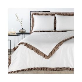   Eliza ágyneműhuzat kontrasztos fodorral díszítve Fehér/kávé 160x200 cm - 70x80 cm 2db