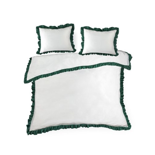 Eliza ágyneműhuzat kontrasztos fodorral díszítve Fehér/sötétzöld 160x200 cm - 70x80 cm 2db
