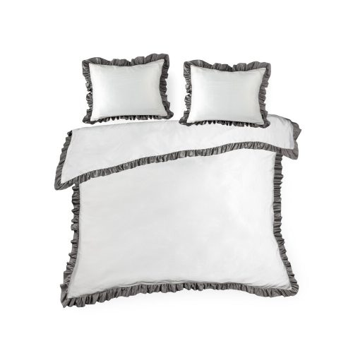 Eliza ágyneműhuzat kontrasztos fodorral díszítve Fehér/acélszürke 160x200 cm - 70x80 cm 2db