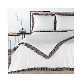   Eliza ágyneműhuzat kontrasztos fodorral díszítve Fehér/acélszürke 220x200 cm - 70x80 cm 2db