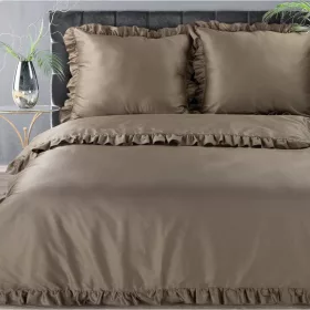   Reina23 fodrokkal díszített pamut-szatén ágyneműhuzat kávé 220x200 cm - 70x80 cm 2db