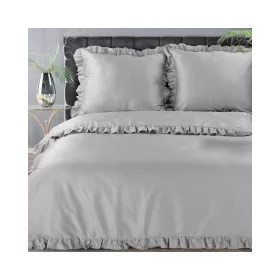   Reina23 fodrokkal díszített pamut-szatén ágyneműhuzat Világosszürke 160x200 cm - 70x80 cm 2db