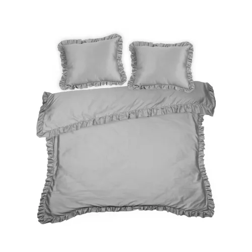 Reina23 fodrokkal díszített pamut-szatén ágyneműhuzat Világosszürke 160x200 cm - 70x80 cm 2db
