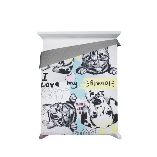 Cicás kutyás ágytakaró gyerekeknek Fehér 170x210 cm