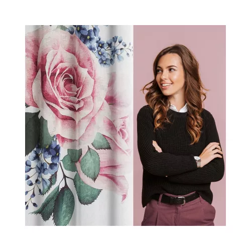 Lia 2db-os kolibri és rózsa mintás etamin függöny szett Fehér 140x260 cm