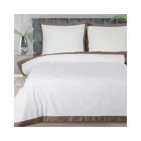   Reina23 fodrokkal díszített pamut-szatén ágyneműhuzat Fehér/kávé 160x200 cm - 70x80 cm 2db