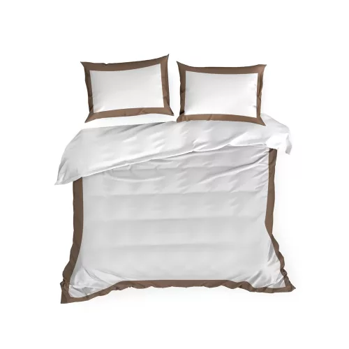 Reina23 fodrokkal díszített pamut-szatén ágyneműhuzat Fehér/kávé 160x200 cm - 70x80 cm 2db