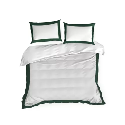 Reina23 fodrokkal díszített pamut-szatén ágyneműhuzat Fehér/zöld 160x200 cm - 70x80 cm 2db