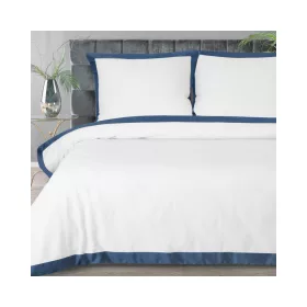   Reina23 fodrokkal díszített pamut-szatén ágyneműhuzat Fehér/gránátkék 220x200 cm - 70x80 cm 2db