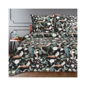   Pávás pamut-szatén ágyneműhuzat díszdobozban Fekete 160x200 cm - 70x80 cm 2db