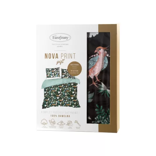 Pávás pamut-szatén ágyneműhuzat díszdobozban Fekete 220x200 cm - 70x80 cm 2db