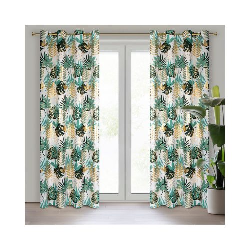 Malta levél mintás dekor függöny oxford anyagból Fehér/zöld 140x250 cm