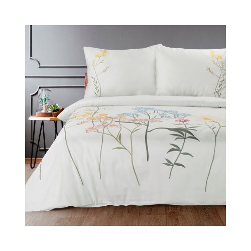 Reina23 fodrokkal díszített pamut-szatén ágyneműhuzat Fehér/világosszürke 220x200 cm - 70x80 cm 2db