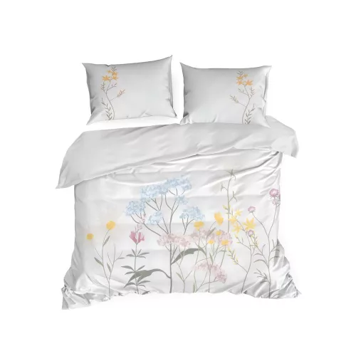 Reina23 fodrokkal díszített pamut-szatén ágyneműhuzat Fehér/világosszürke 220x200 cm - 70x80 cm 2db