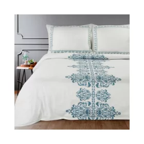   Reina23 fodrokkal díszített pamut-szatén ágyneműhuzat Fehér/sötétkék 220x200 cm - 70x80 cm 2db