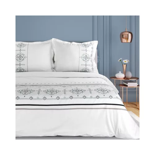 9b hímzett pamut-szatén ágyneműhuzat Fehér 220x200 cm - 70x80 cm 2db