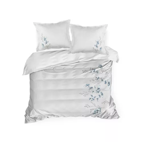 Reina23 fodrokkal díszített pamut-szatén ágyneműhuzat Fehér hímzett gally mintás 160x200 cm - 70x80 cm 2db