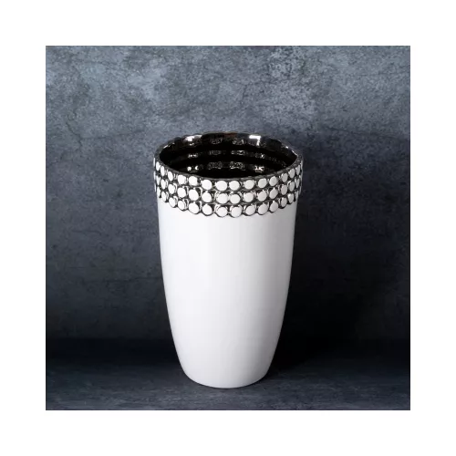 Elora kerámia váza Fehér/ezüst 14x14x23 cm