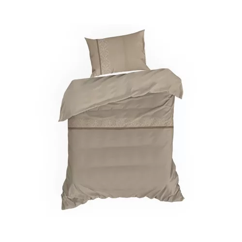 Reina26 pamut ágyneműhuzat elegáns hímzéssel Világosbarna 160x200 cm - 70x80 cm 2db