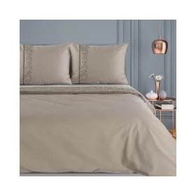   Reina26 pamut ágyneműhuzat elegáns hímzéssel Világosbarna 220x200 cm - 70x80 cm 2db