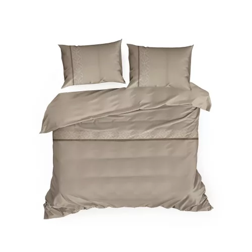 Reina26 pamut ágyneműhuzat elegáns hímzéssel Világosbarna 220x200 cm - 70x80 cm 2db