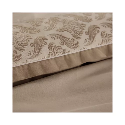 Reina26 pamut ágyneműhuzat elegáns hímzéssel Világosbarna 220x200 cm - 70x80 cm 2db