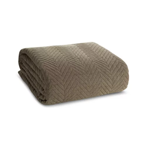 Len3 vászon szerkezetű préselt mintás ágytakaró Sötét bézs 220x240 cm