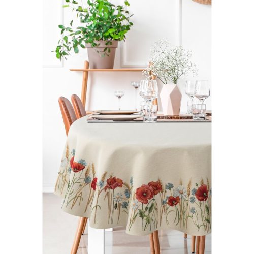 Pipacsos gobelin ovális asztalterítő Natúr 140x180 cm +/-5%