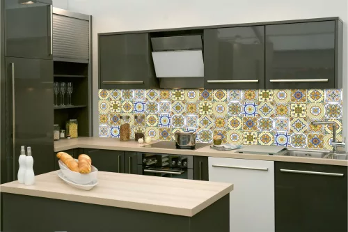 ORNAMENTAL TILES YELLOW öntapadós konyhai poszter, 260x60 cm