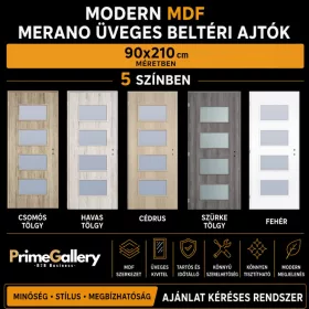Modern Merano MDF üveges beltéri ajtók 5 színben – PrimeGallery