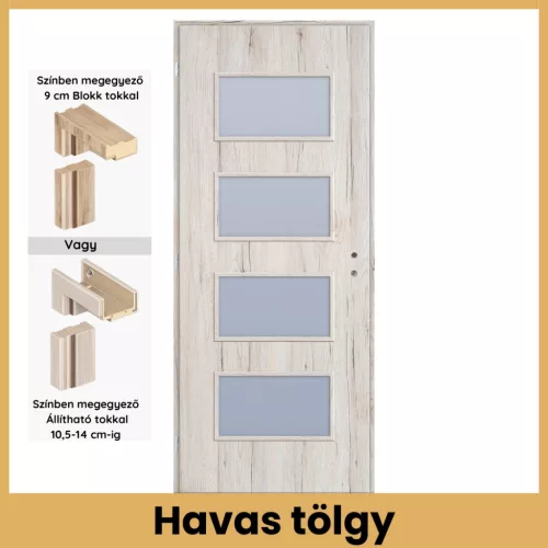 Havas tölgy Merano MDF üveges beltéri ajtó blokk vagy állítható tokkal – PrimeGallery