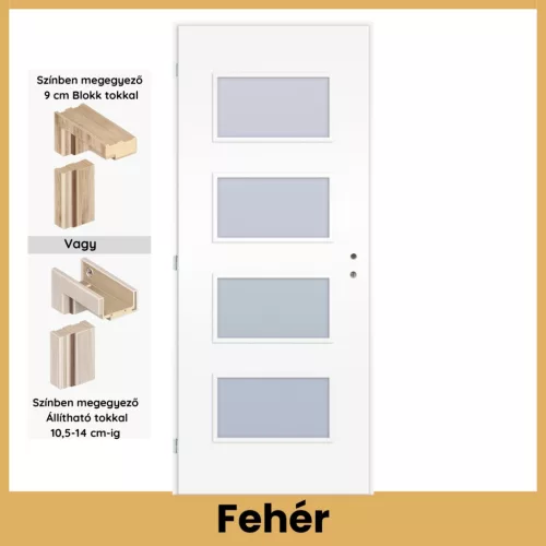 Fehér Merano MDF üveges beltéri ajtó blokk vagy állítható tokkal – PrimeGallery