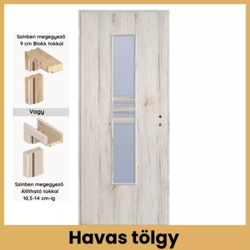 Havas tölgy Nida2 MDF üveges beltéri ajtó blokk vagy állítható tokkal – PrimeGallery