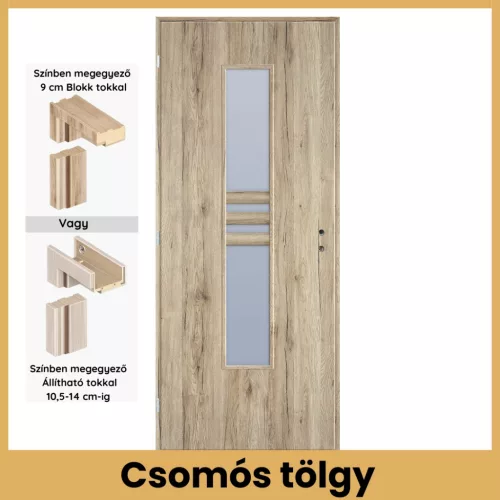 Csomós tölgy Nida2 MDF üveges beltéri ajtó blokk vagy állítható tokkal – PrimeGallery