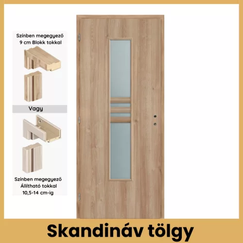 Skandináv tölgy Nida2 MDF üveges beltéri ajtó blokk vagy állítható tokkal – PrimeGallery