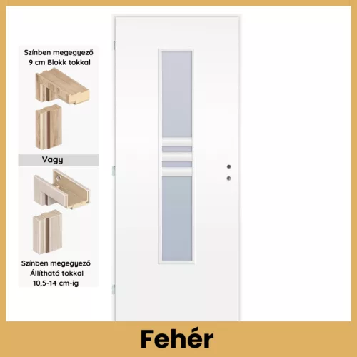 Fehér Nida2 MDF üveges beltéri ajtó blokk vagy állítható tokkal – PrimeGallery