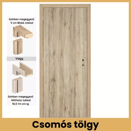 Csomós tölgy teli MDF beltéri ajtó dekorfóliás felülettel blokk vagy állítható tokkal – PrimeGallery