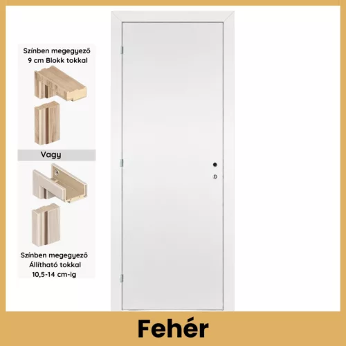 Fehér teli MDF beltéri ajtó dekorfóliás felülettel blokk vagy állítható tokkal – PrimeGallery