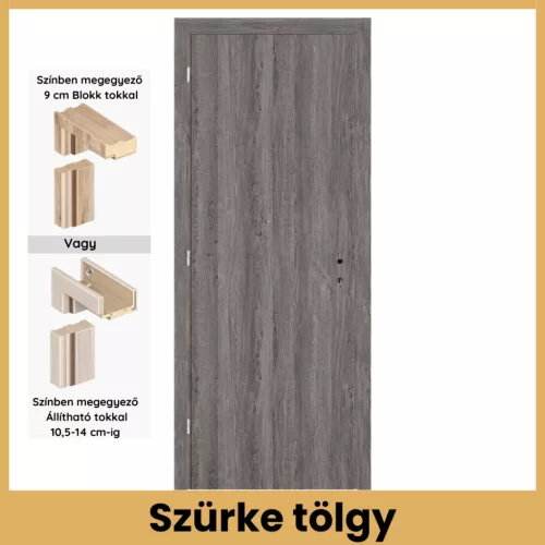 Szürke tölgy teli MDF beltéri ajtó dekorfóliás felülettel blokk vagy állítható tokkal – PrimeGallery