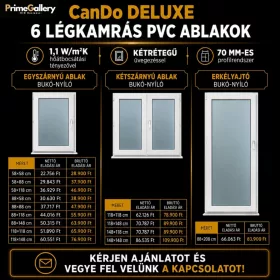 CanDo DELUXE 6 légkamrás PVC ablakok – egyszárnyú, kétszárnyú ablakok és erkélyajtó árakkal