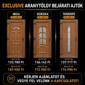 Exclusive aranytölgy Ibiza Korzika Tenerife bejárati ajtó 98x208 cm – PVC kültéri ajtó kétoldali aranytölgy színben