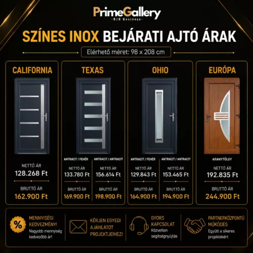 Műanyag CanDo Színes Inox bejárati ajtók, California, Texas, Ohio, Europa - 98x208 cm