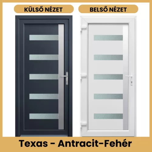 Texas antracit-fehér műanyag bejárati ajtó inox üveges díszítéssel 98x208 cm – PrimeGallery